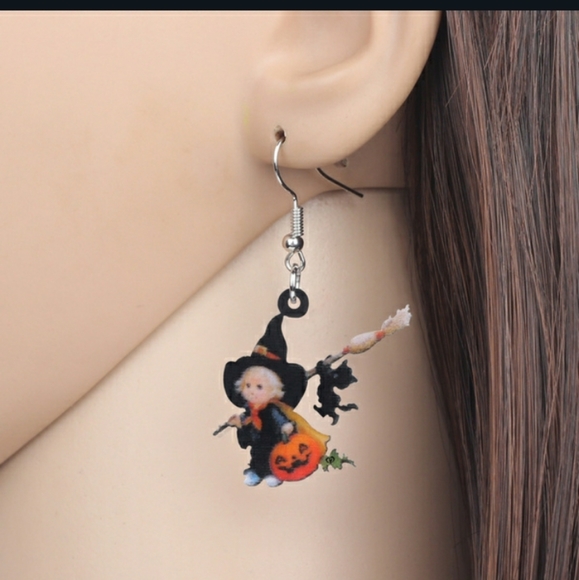Earrings Witch and  Black Cat Trick or Treat - Picture 4 of 4